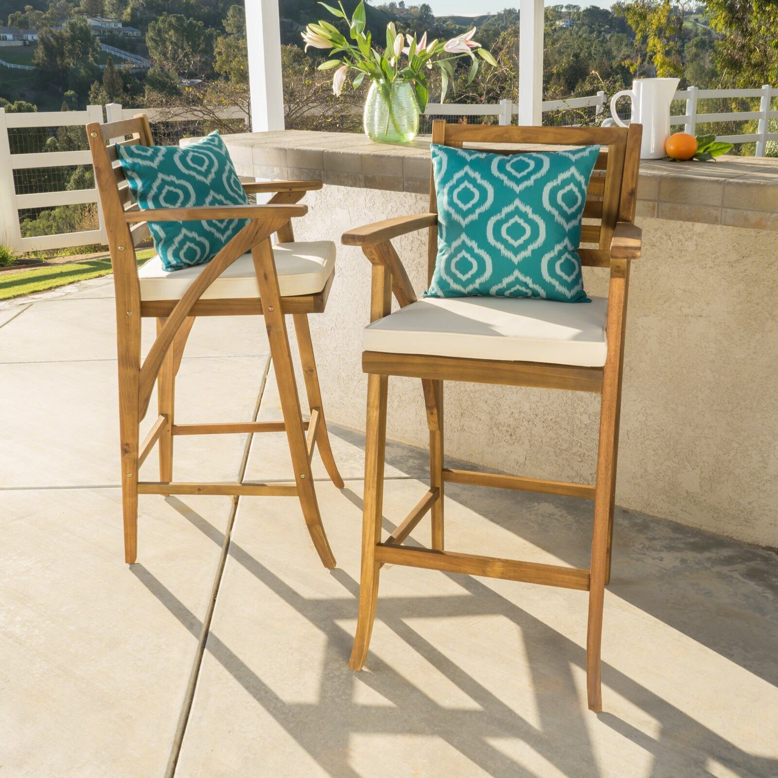 Wooden Stool With Cushioned Seat 2 Piece