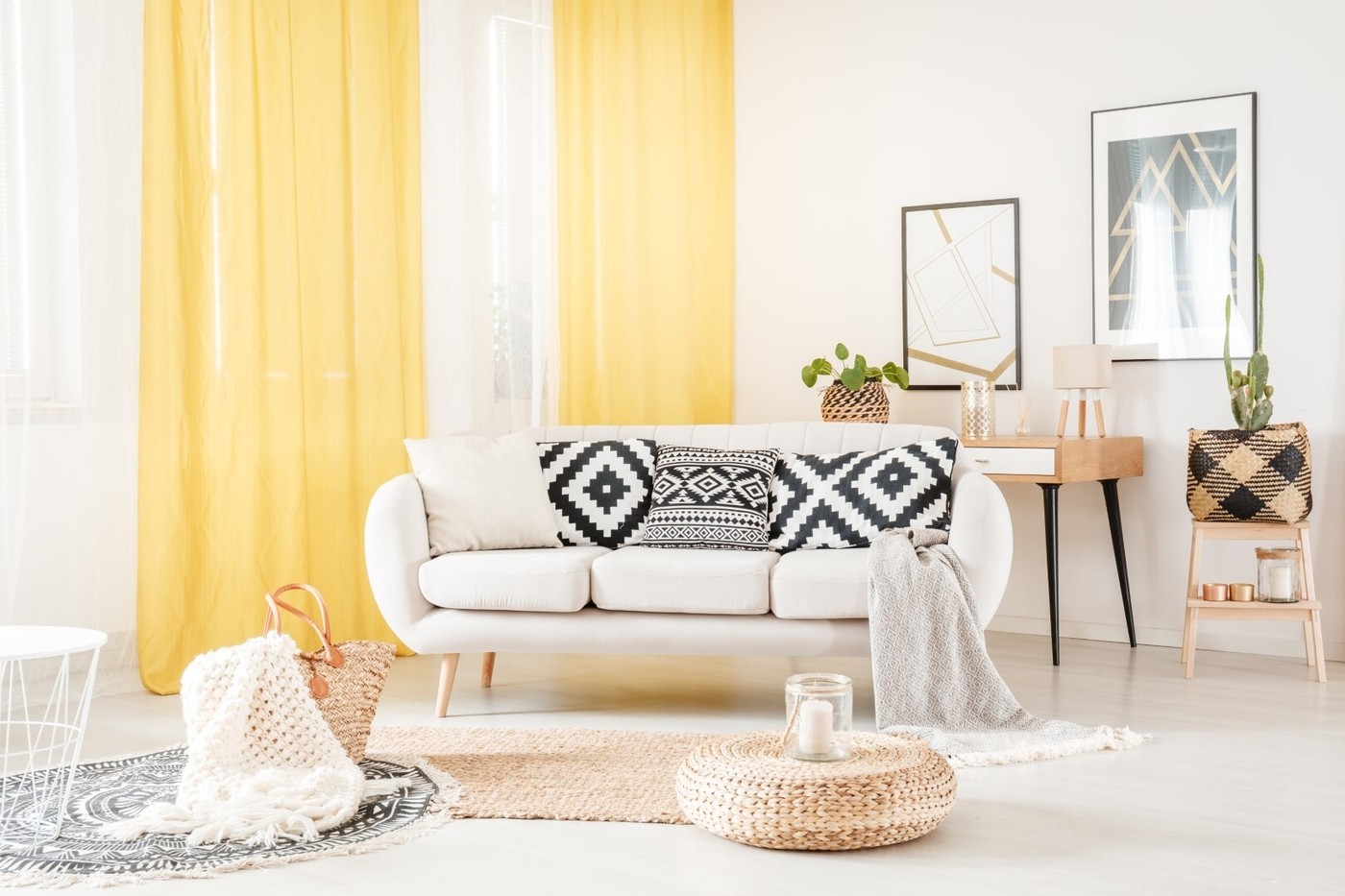 Yellow and White Room Design