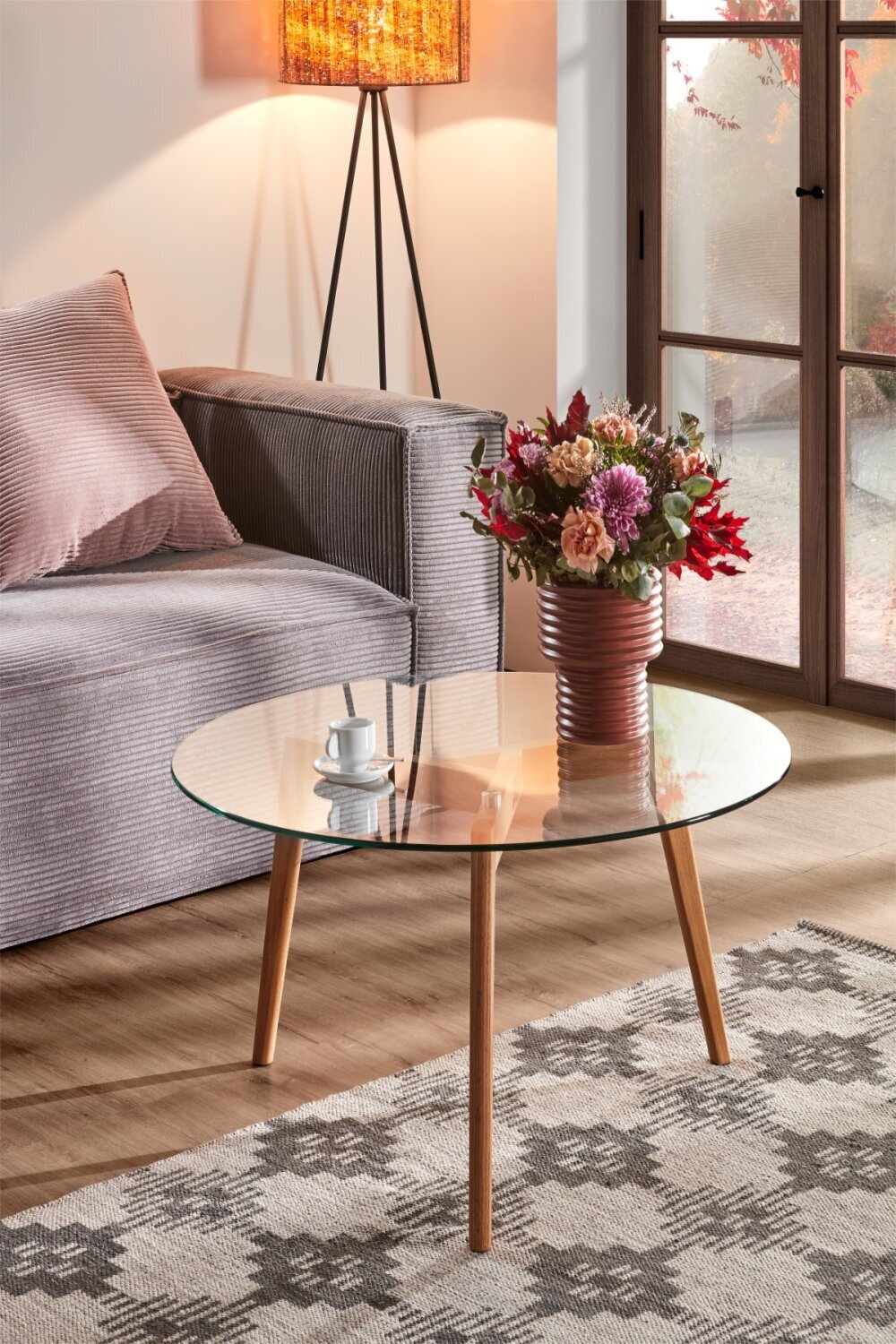 American Oak Coffee Table with Glass Top