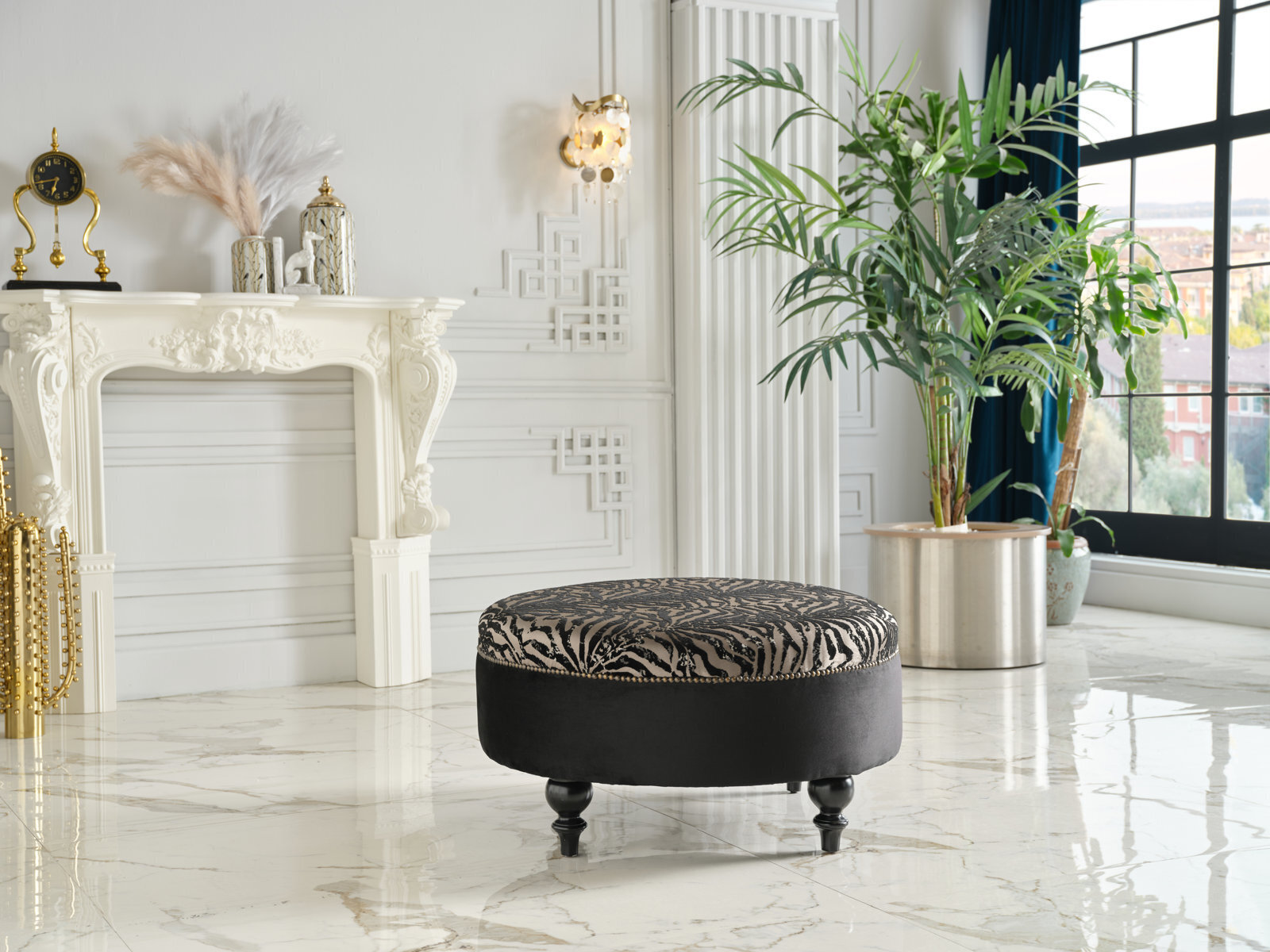 Animal Print Ottoman With Split Design