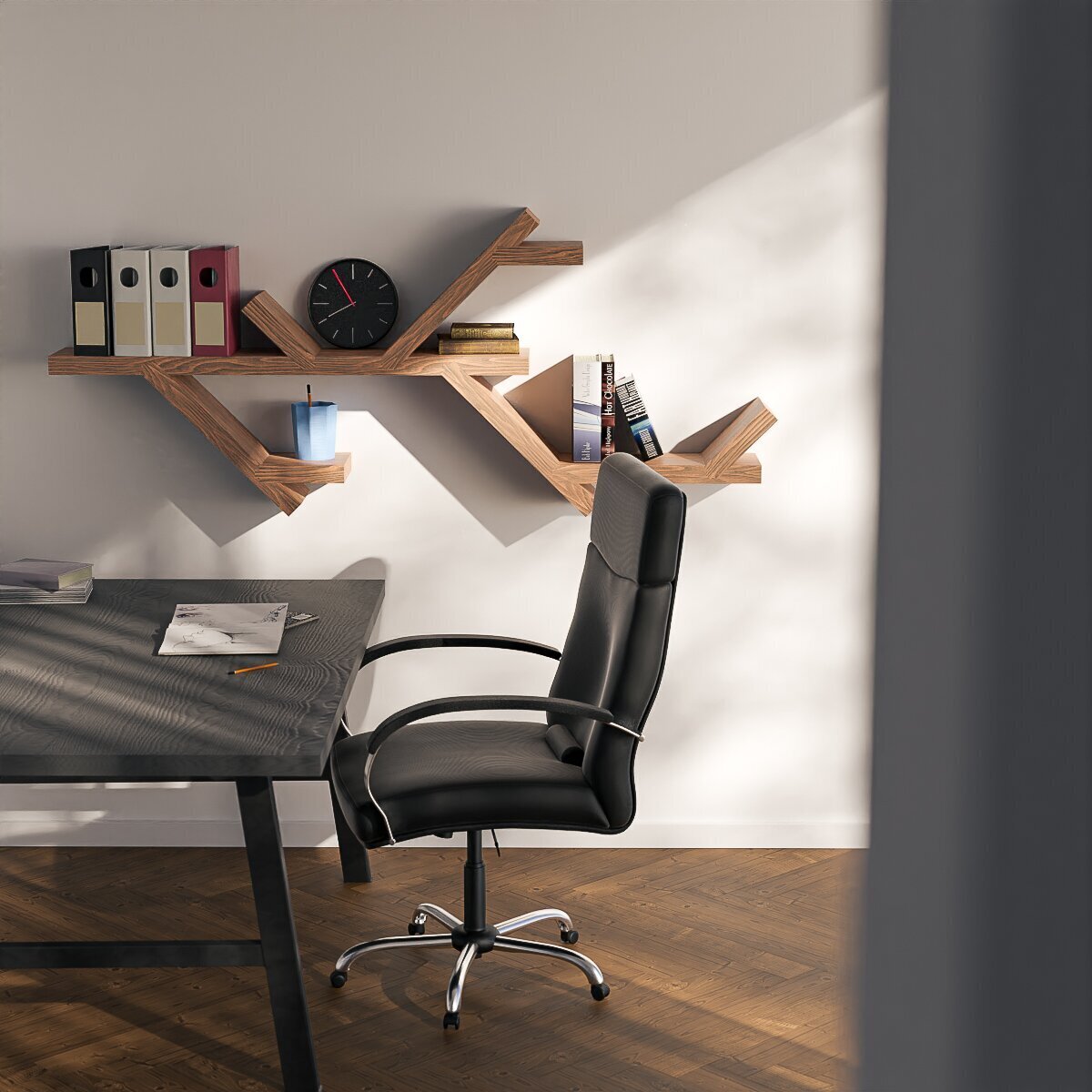 Asymmetrical Wooden Wall Mounted Bookshelf