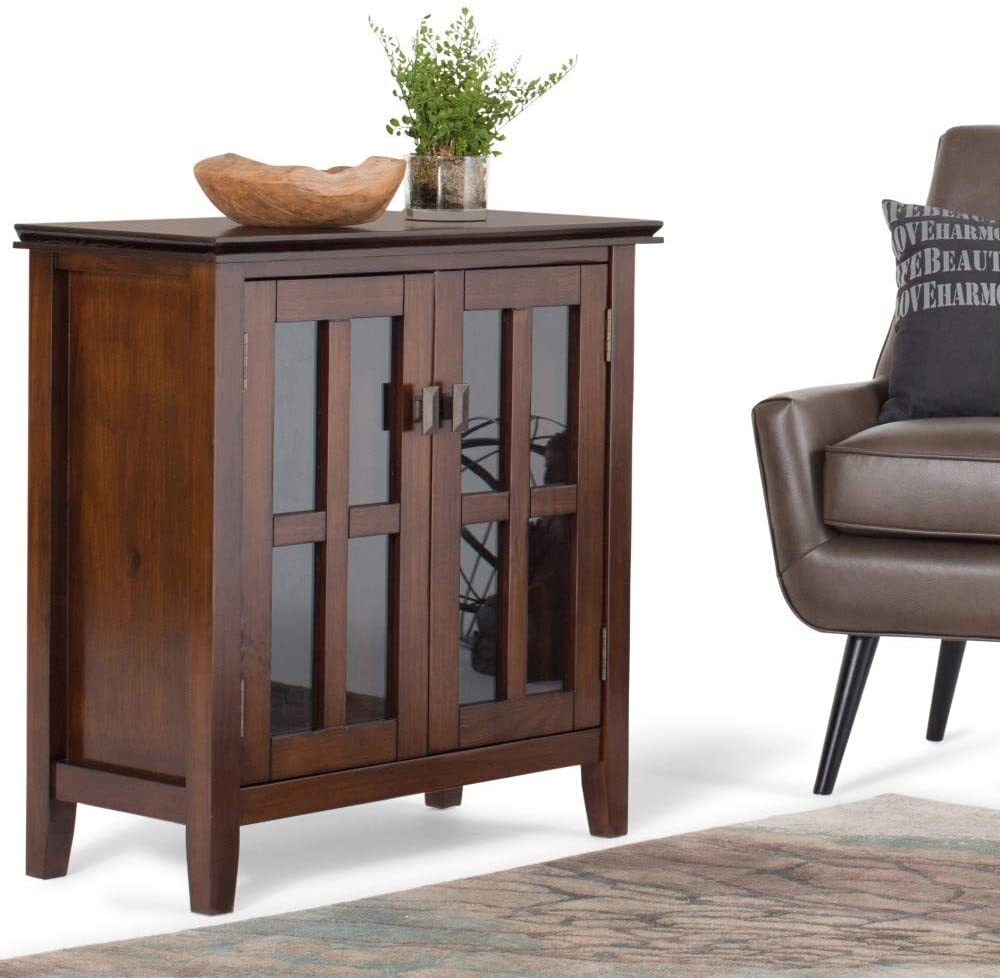Dark Brown Low Bookcase with Glass Doors