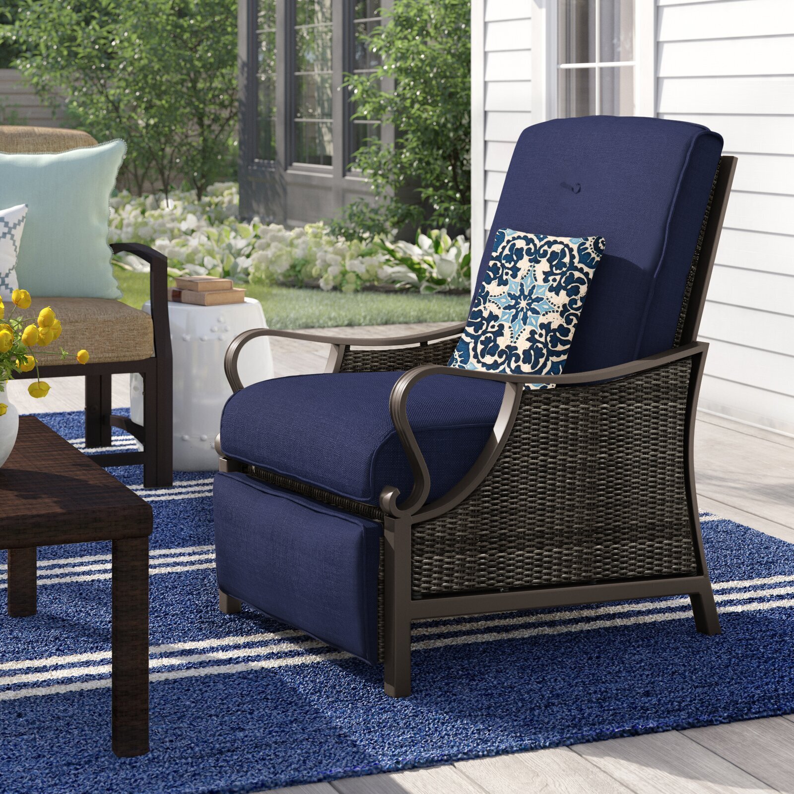 Dark High Back Wicker Chair Recliner 