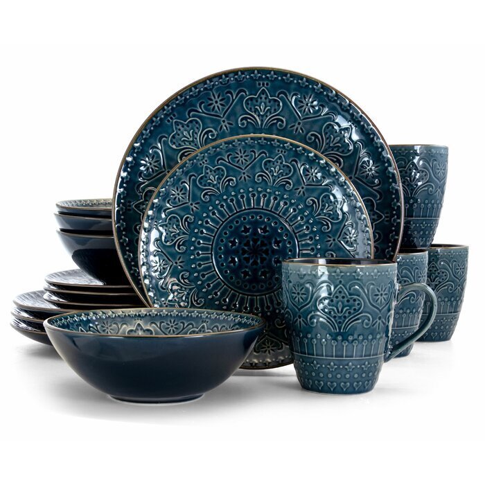 Embossed Blue Dinner Sets