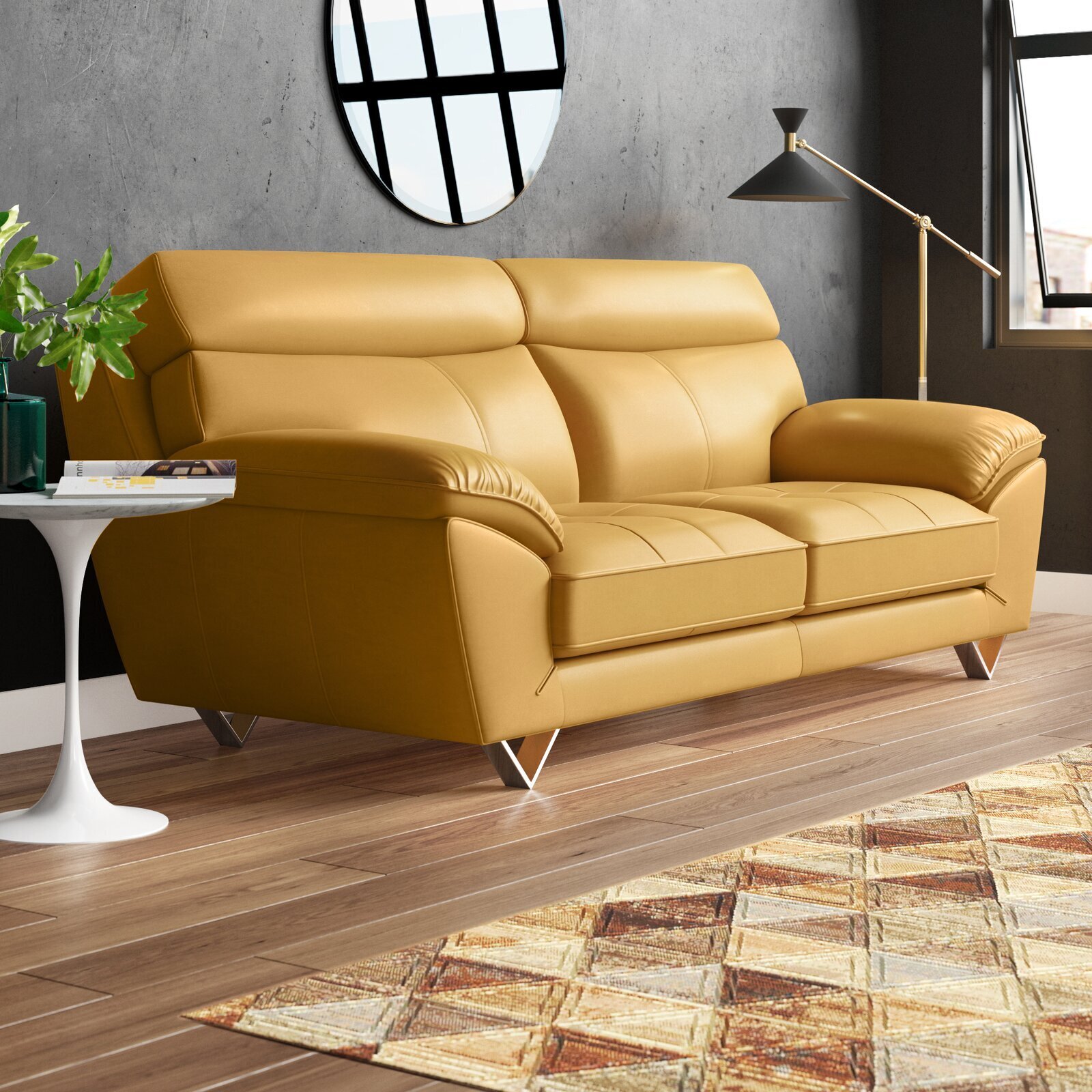 Genuine Yellow Leather Sofa 