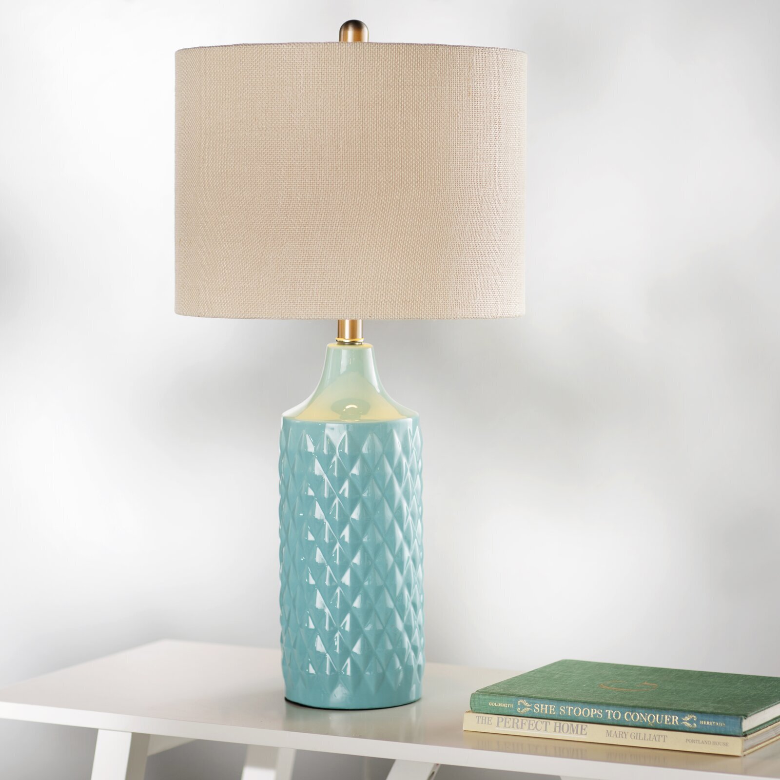 Light Blue Ceramic Boho Inspired Lamp 