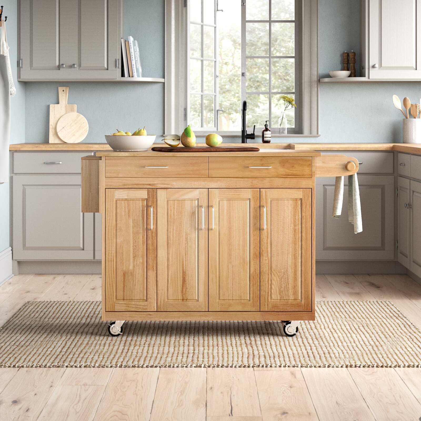 Light Brown Drop Leaf Kitchen Island