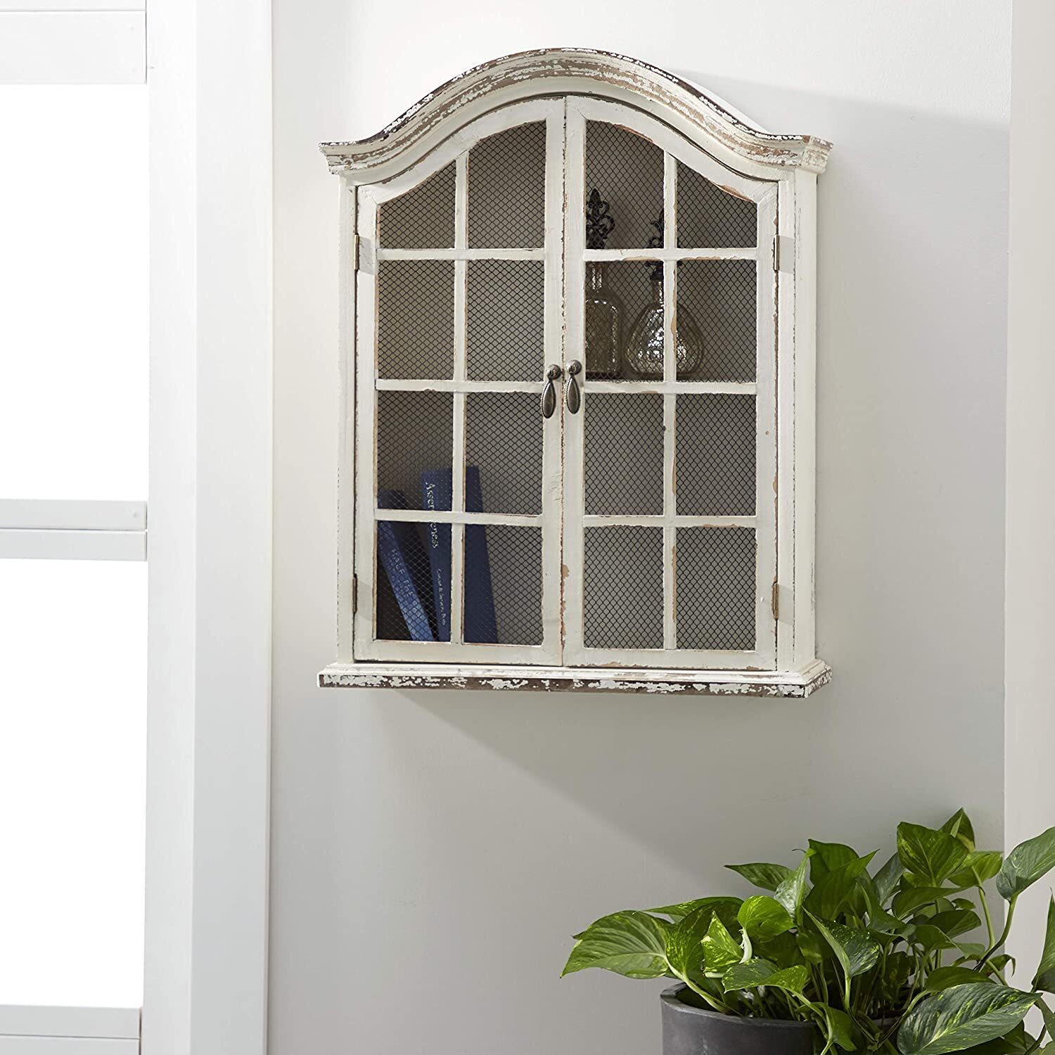 Mesh Panel Small Hanging Curio Cabinet