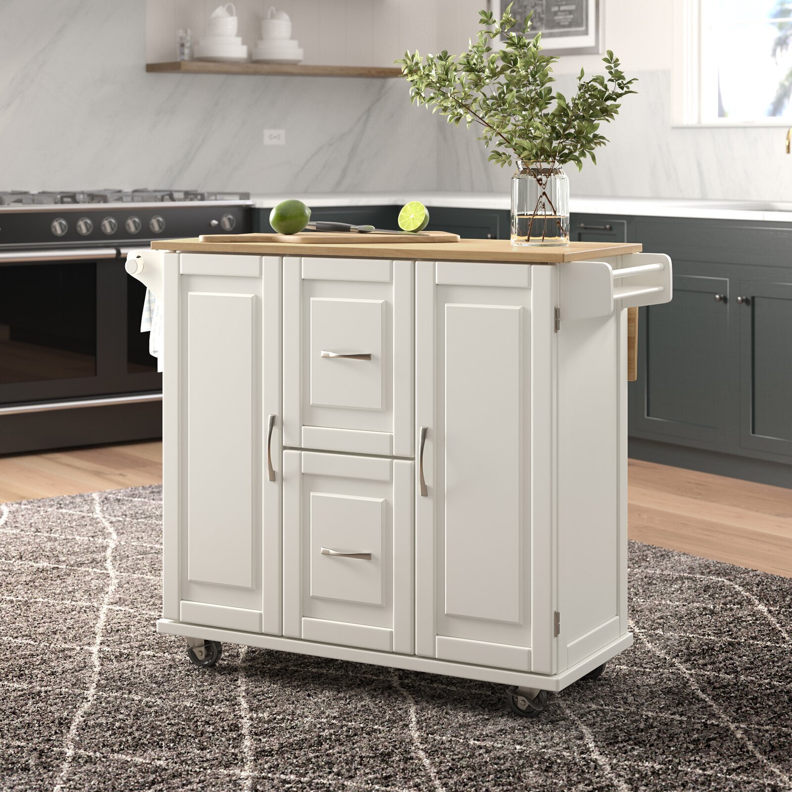 Multi Cupboard Kitchen Island with Drop Leaf