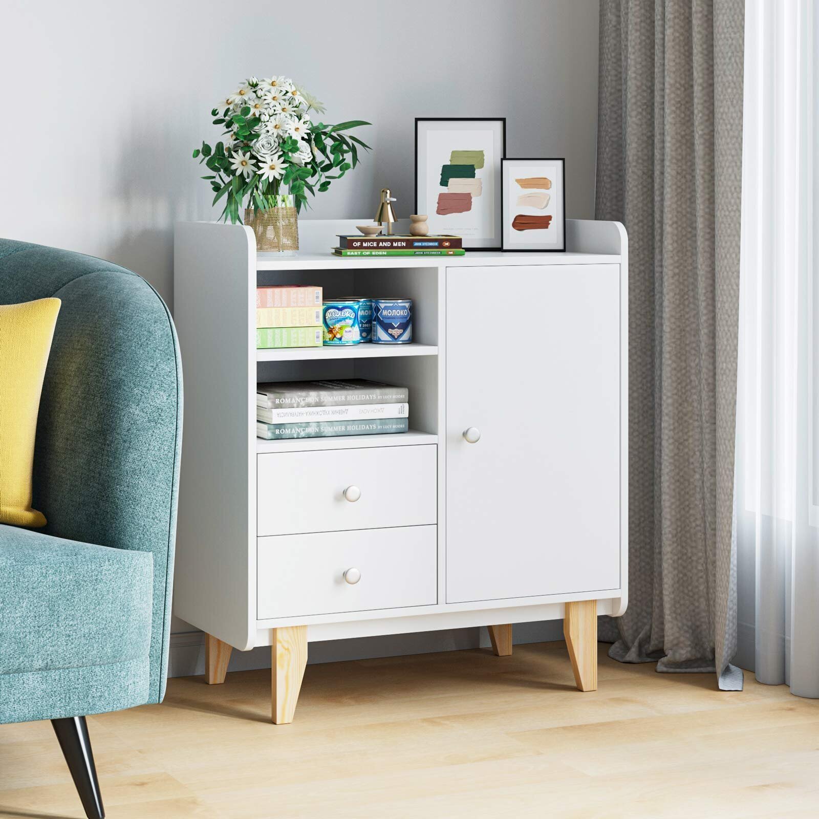 Multifunctional Short Bookcase with Doors