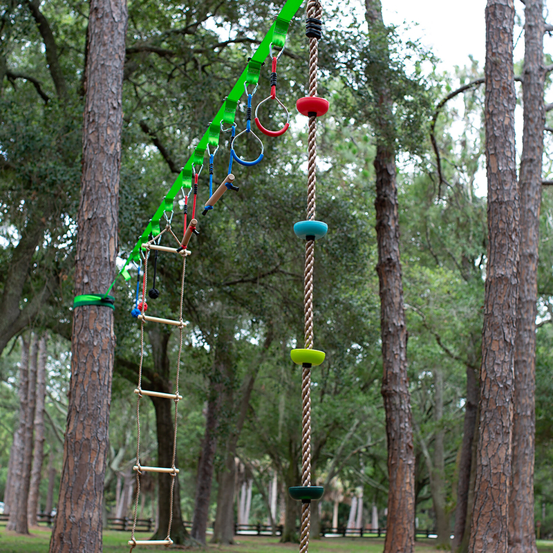 Ninja Line Warrior Obstacle Course Slackline with Climbing Rope Swing Set