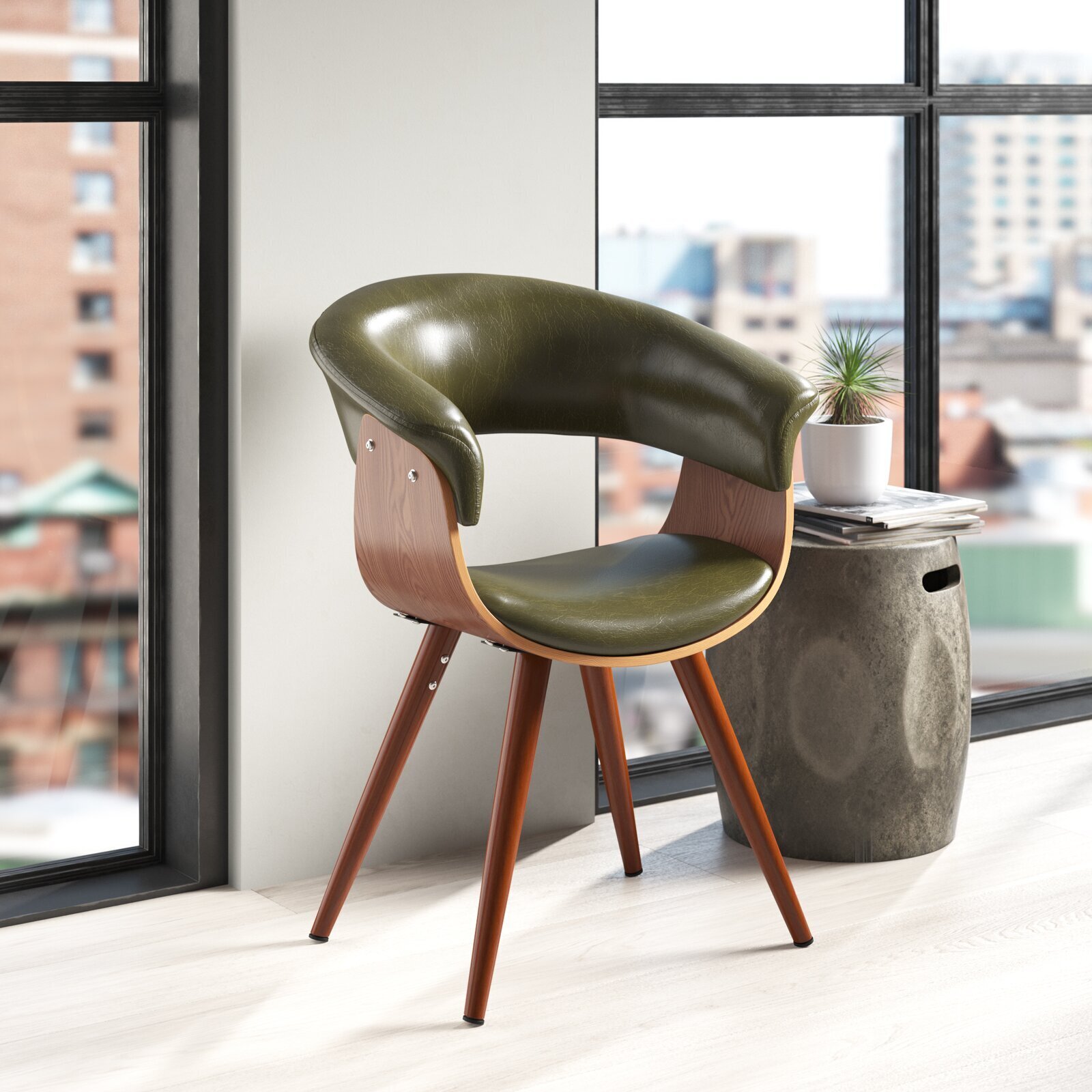 Olive Green Faux Leather Retro Chair 