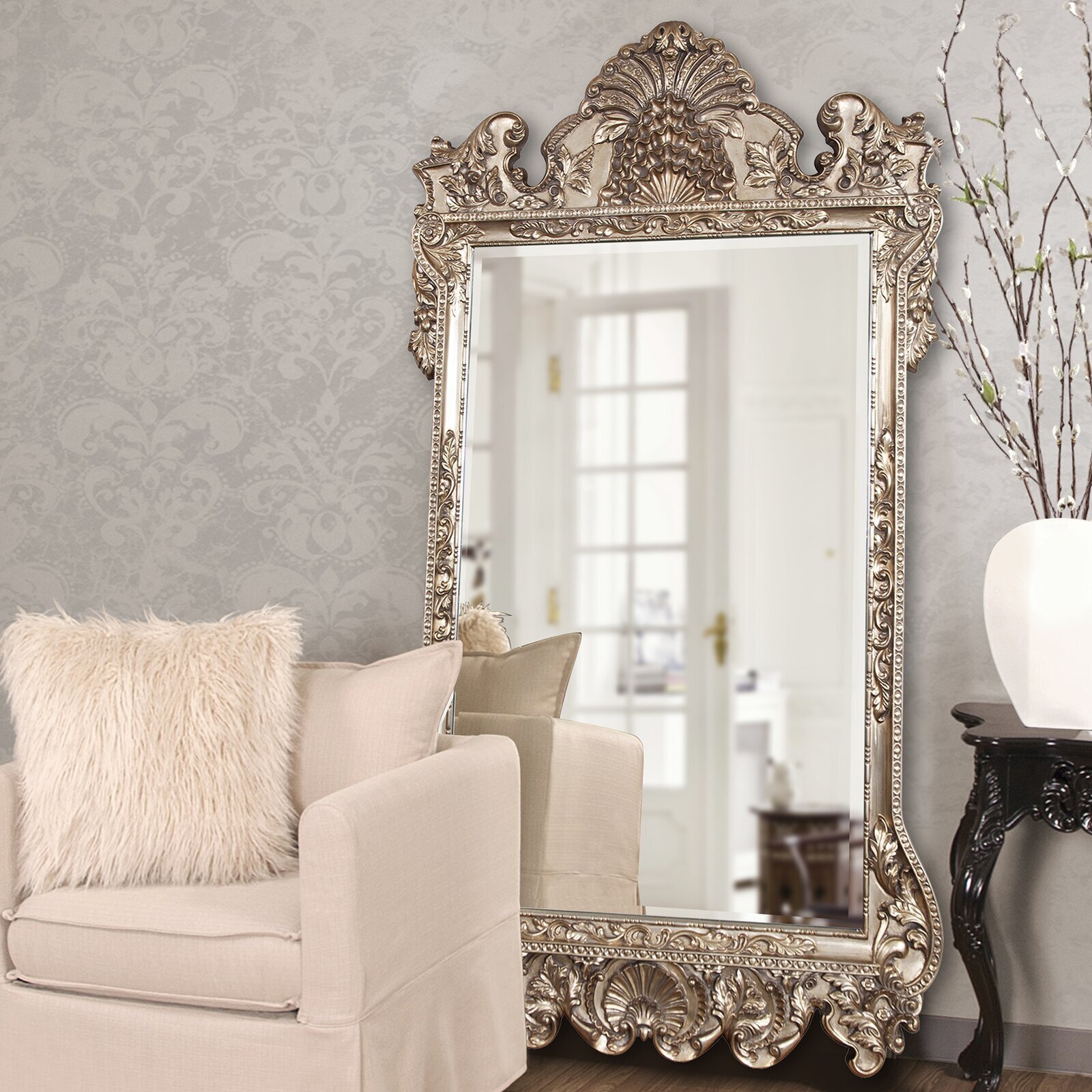 Ornate Beveled Oversized Floor Mirror 