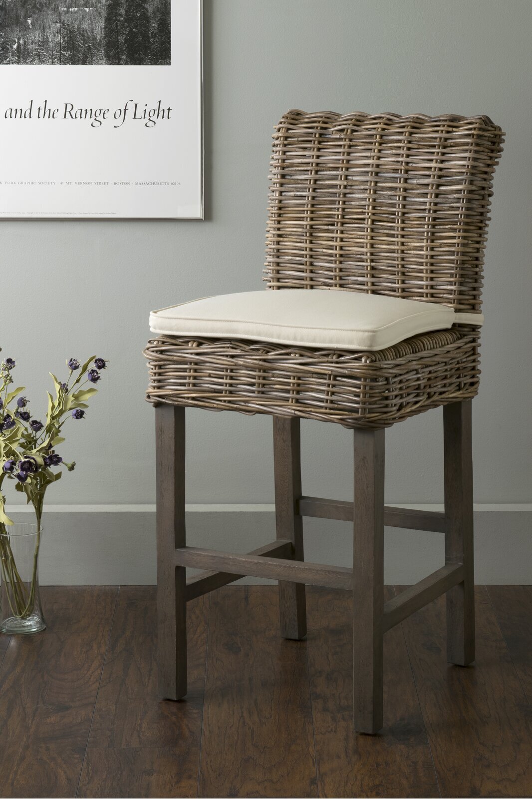 Rattan Counter Stool with Teak Legs