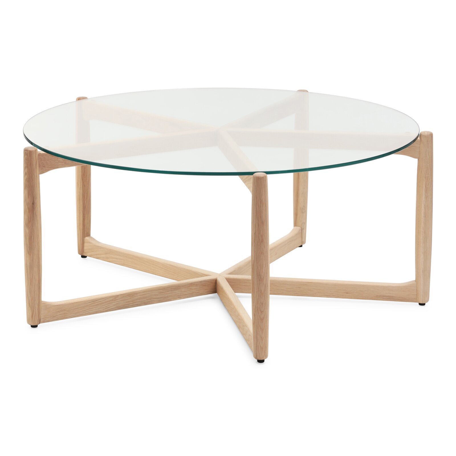 Round Wooden Coffee Table with Glass Top