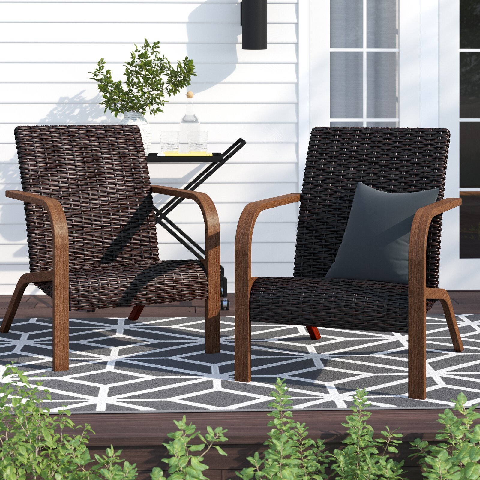 Set of Two High Back Wicker Chairs 