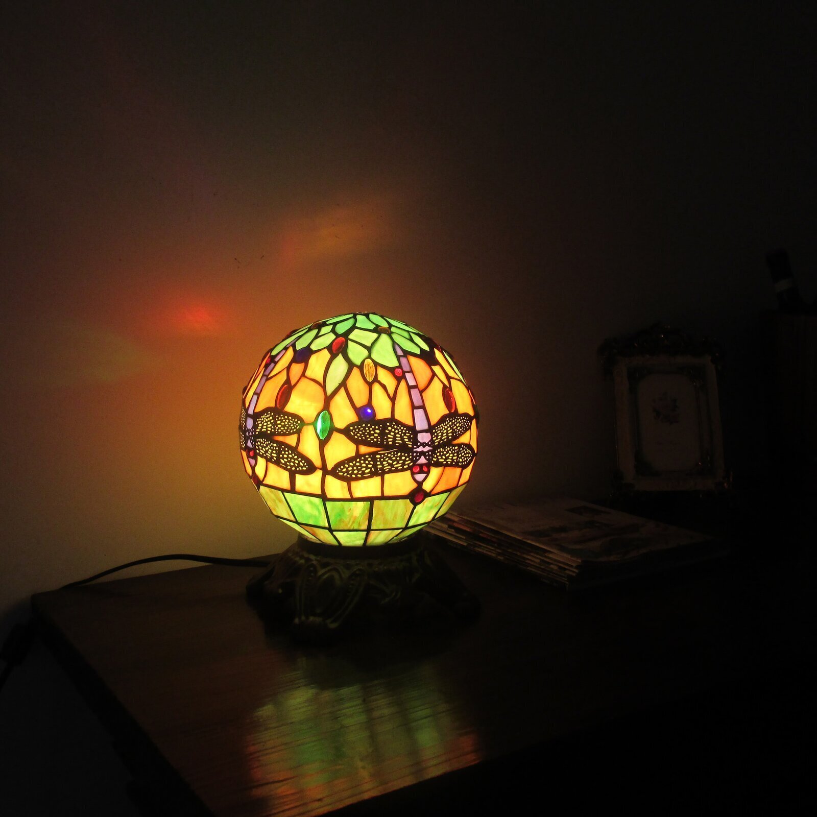 Small Dragonfly Stained Glass Lamp