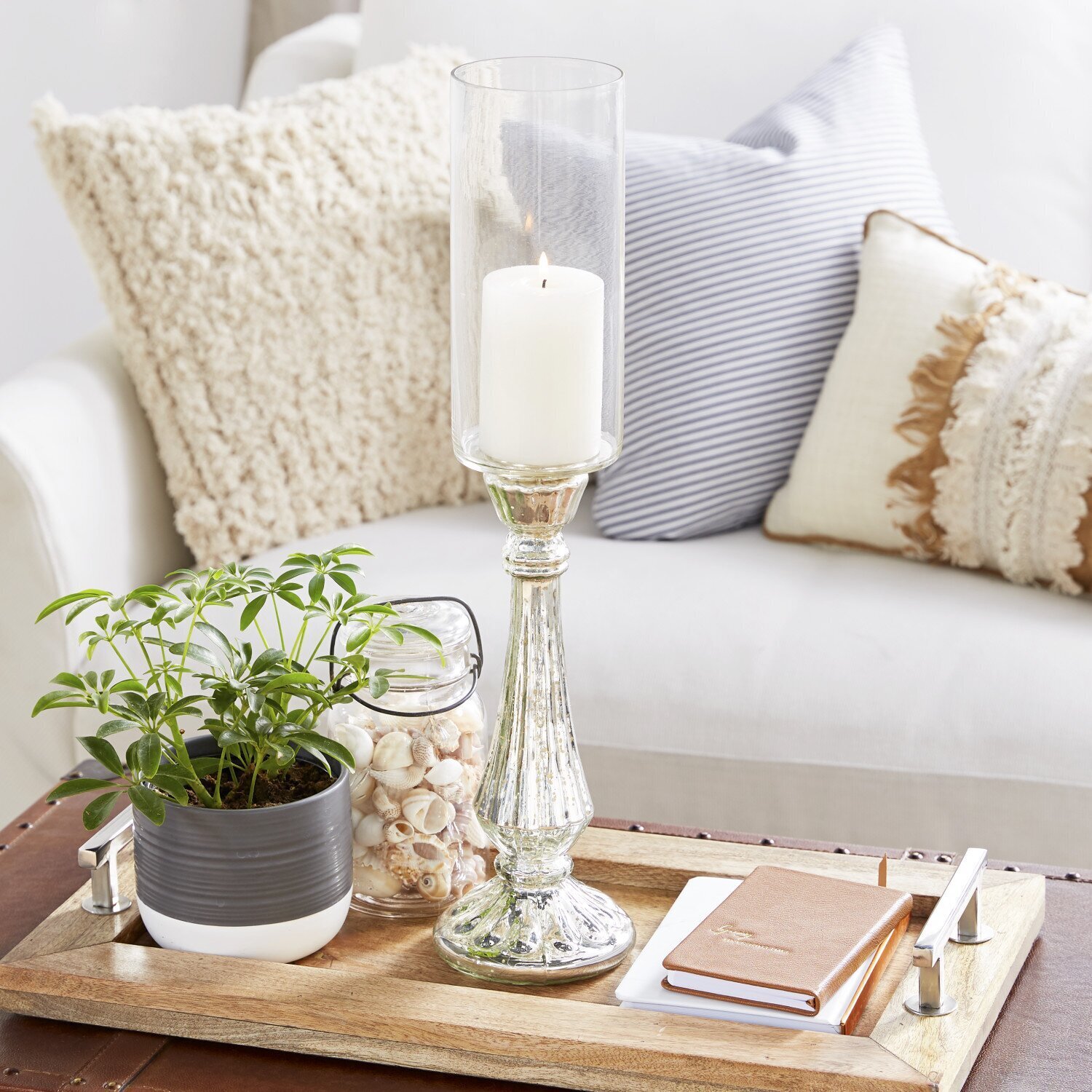 Tall, Slim Silver Hurricane Glass Holder 