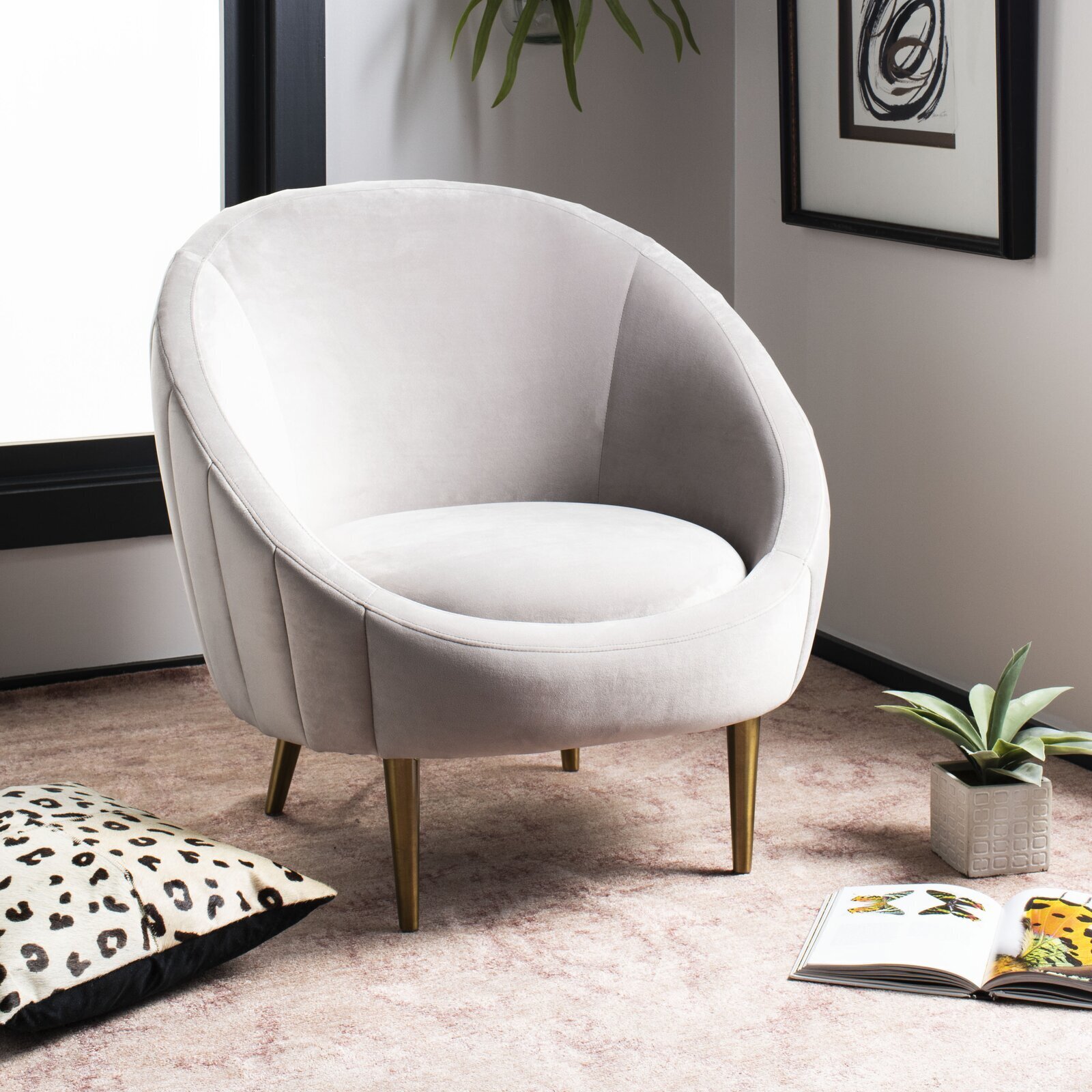 Taupe Velvet Barrel Chair 