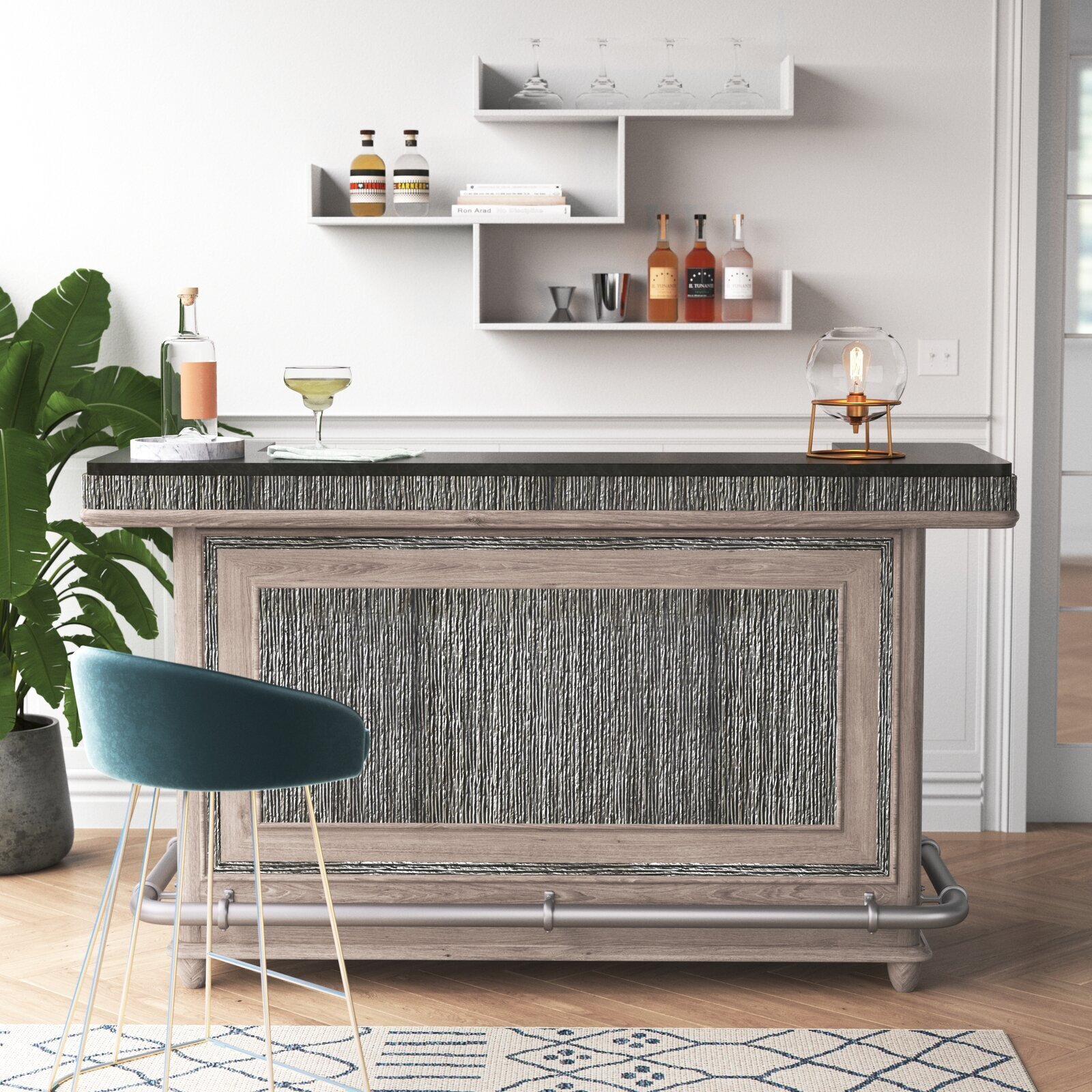 Textured Grey Bar Table With Storage 