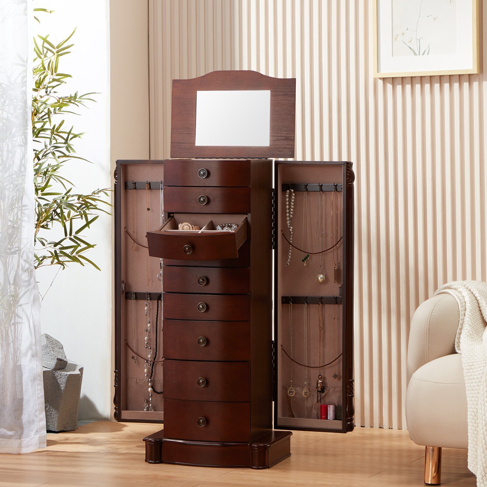 Traditional 9 Drawer Walnut Cabinet 