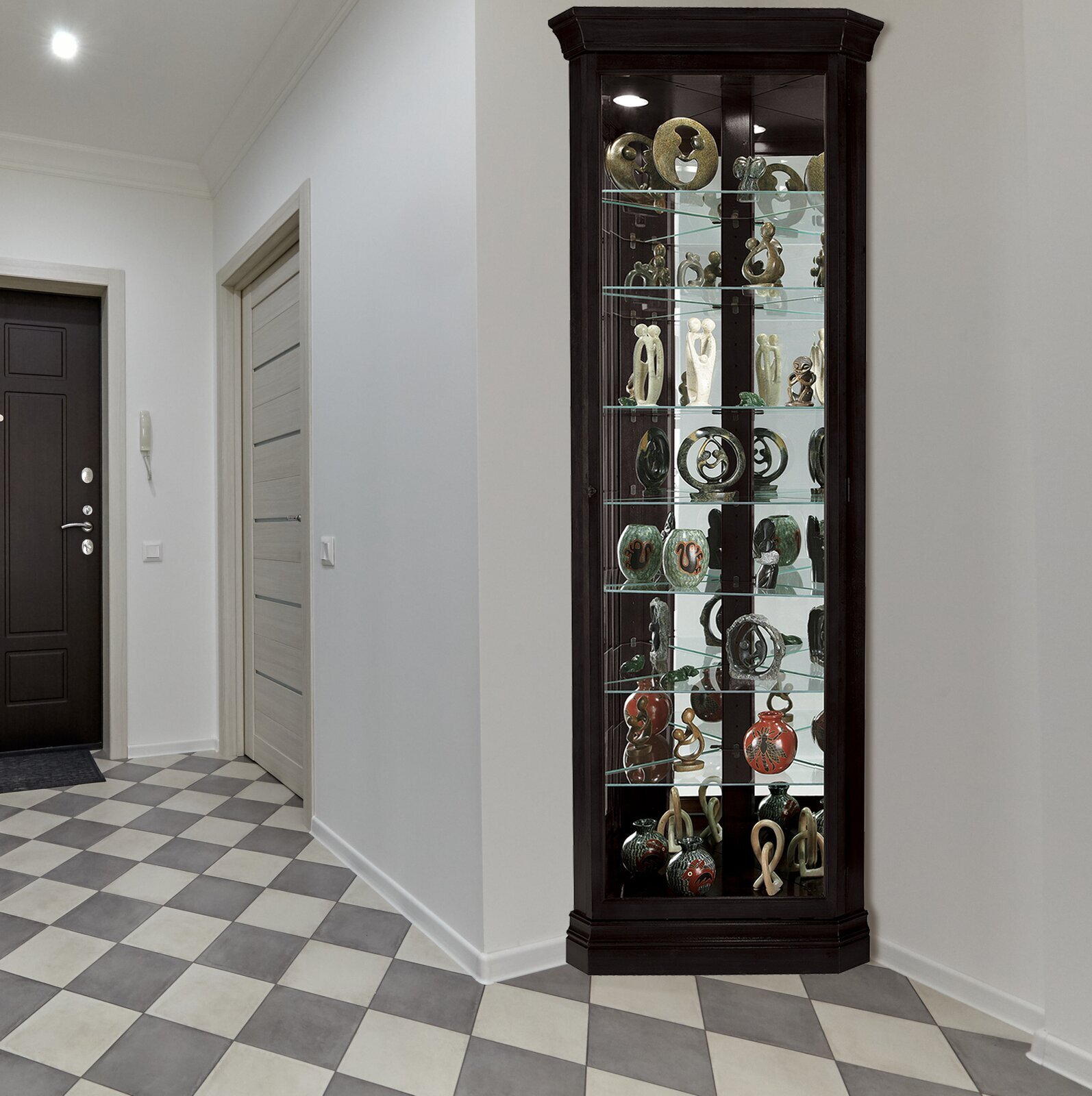 Traditional Black Corner China Cabinet 
