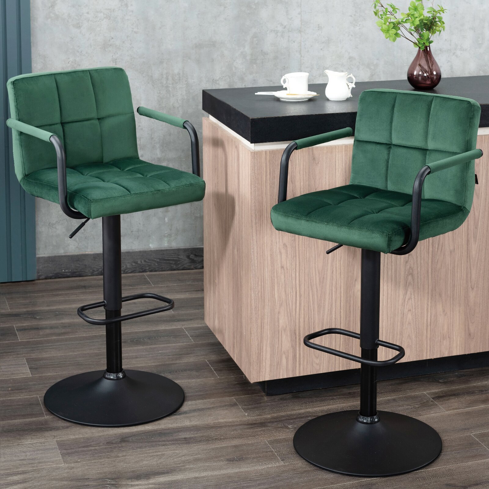 Velvet Upholstered Vintage Industrial Bar Stools 