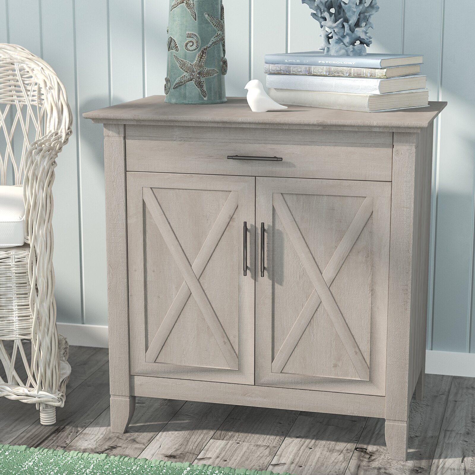 Washed Grey Modern Desk With Chrome Detailing 