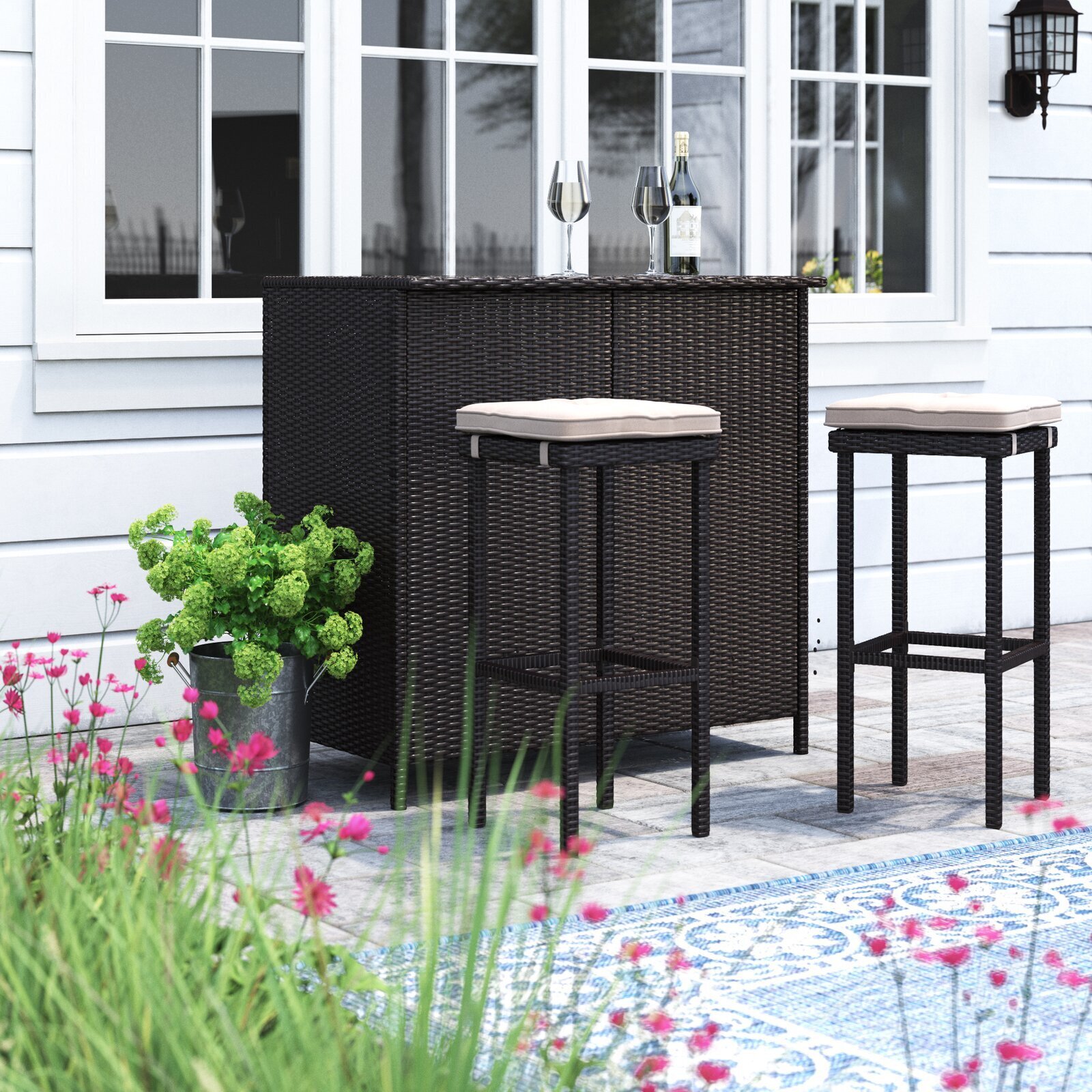 Wicker Outdoor Mini Bar Set 