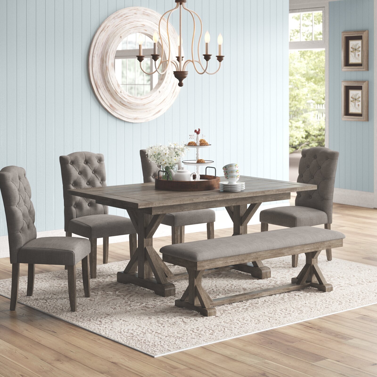 Classic Contemporary Cross Legged Farmhouse Dining Table