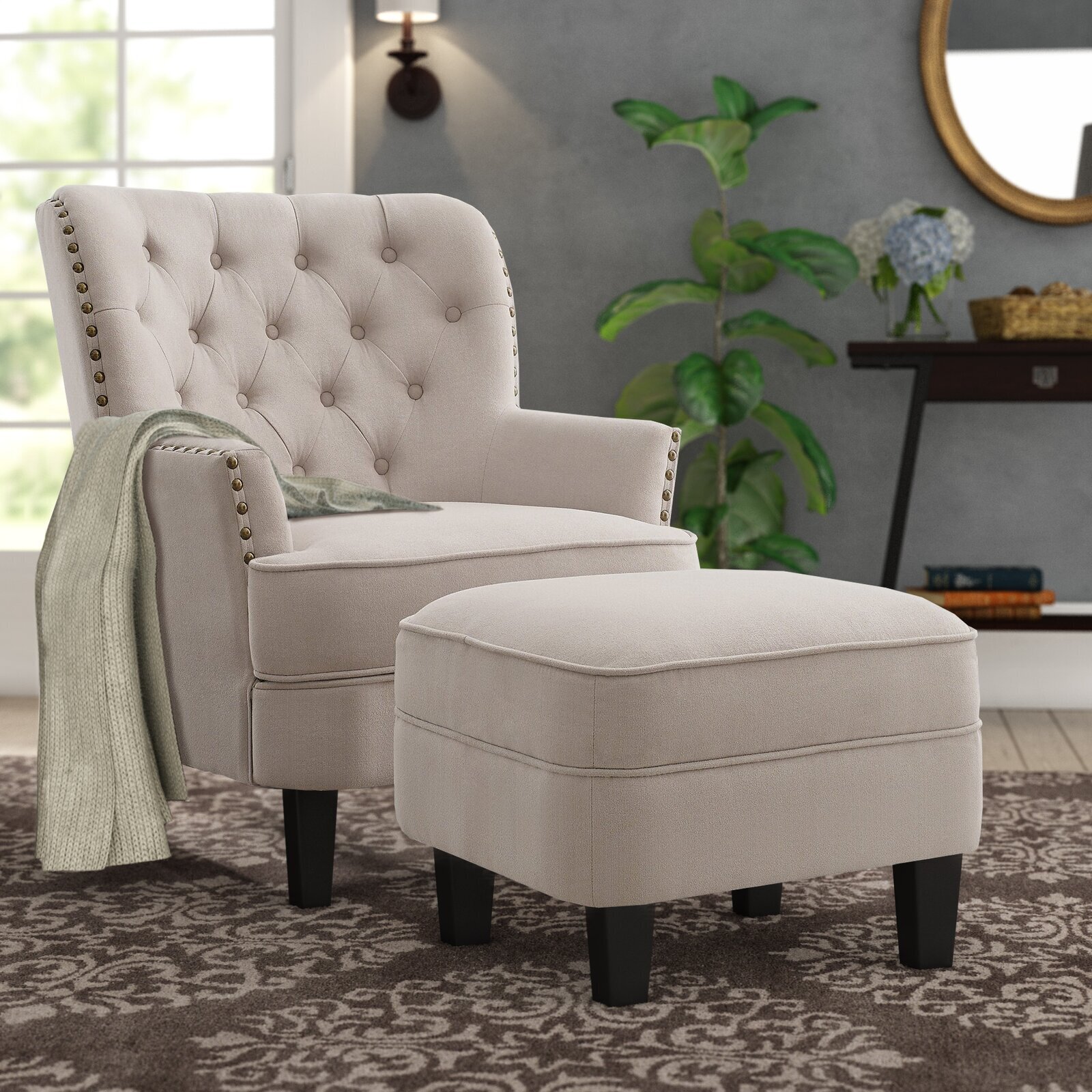 English Living Room Chair and Ottoman
