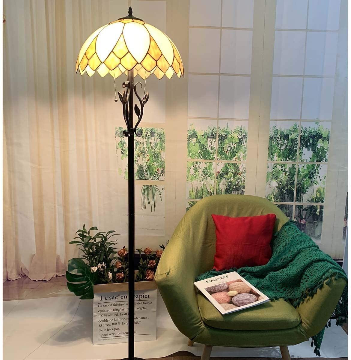 Glass and Metal Lotus Floor Lamp 