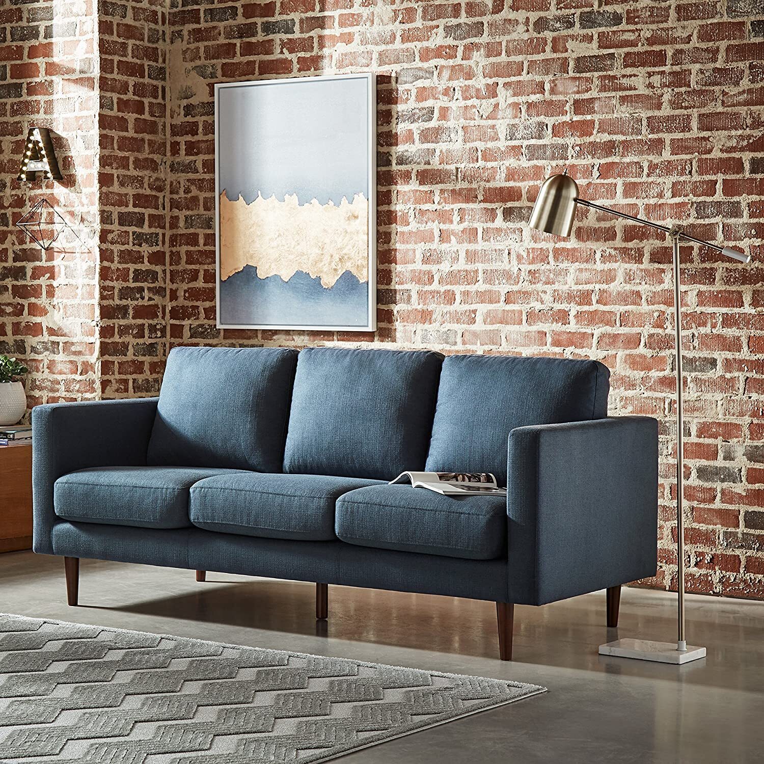 Wide Denim Blue Couch for Living Room