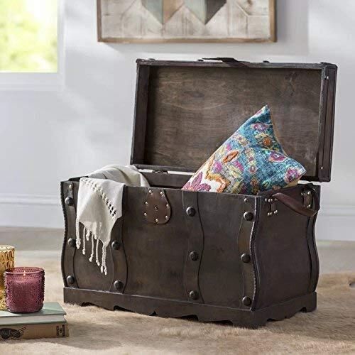 Antique Pirate Themed Coffee Chest With Leather Details 