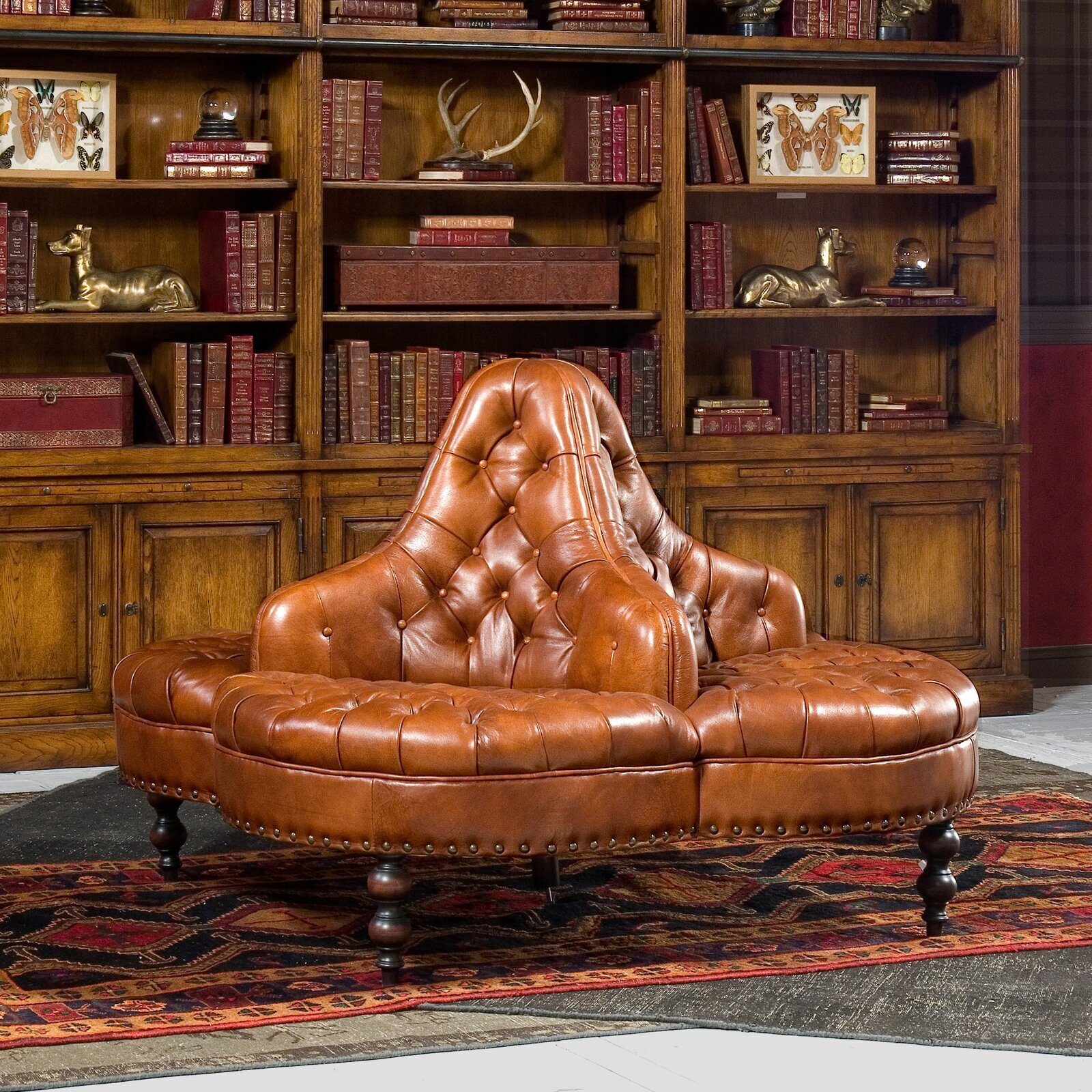 Armless Leather Couch With Nailhead Trim