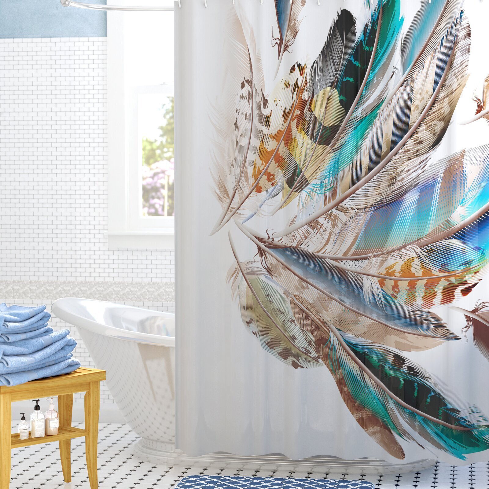 Artful Teal and Brown Shower Curtain