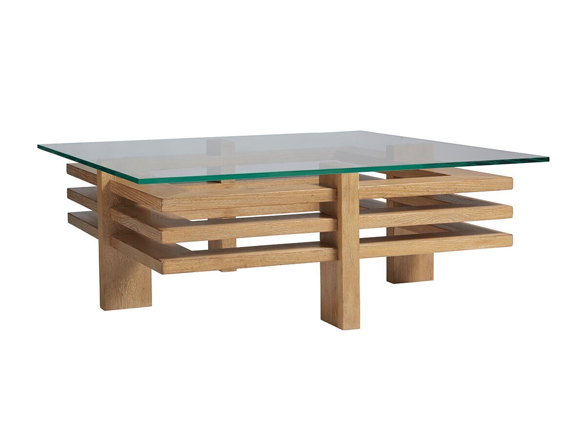 Asian Inspired Wood and Glass Coffee Table