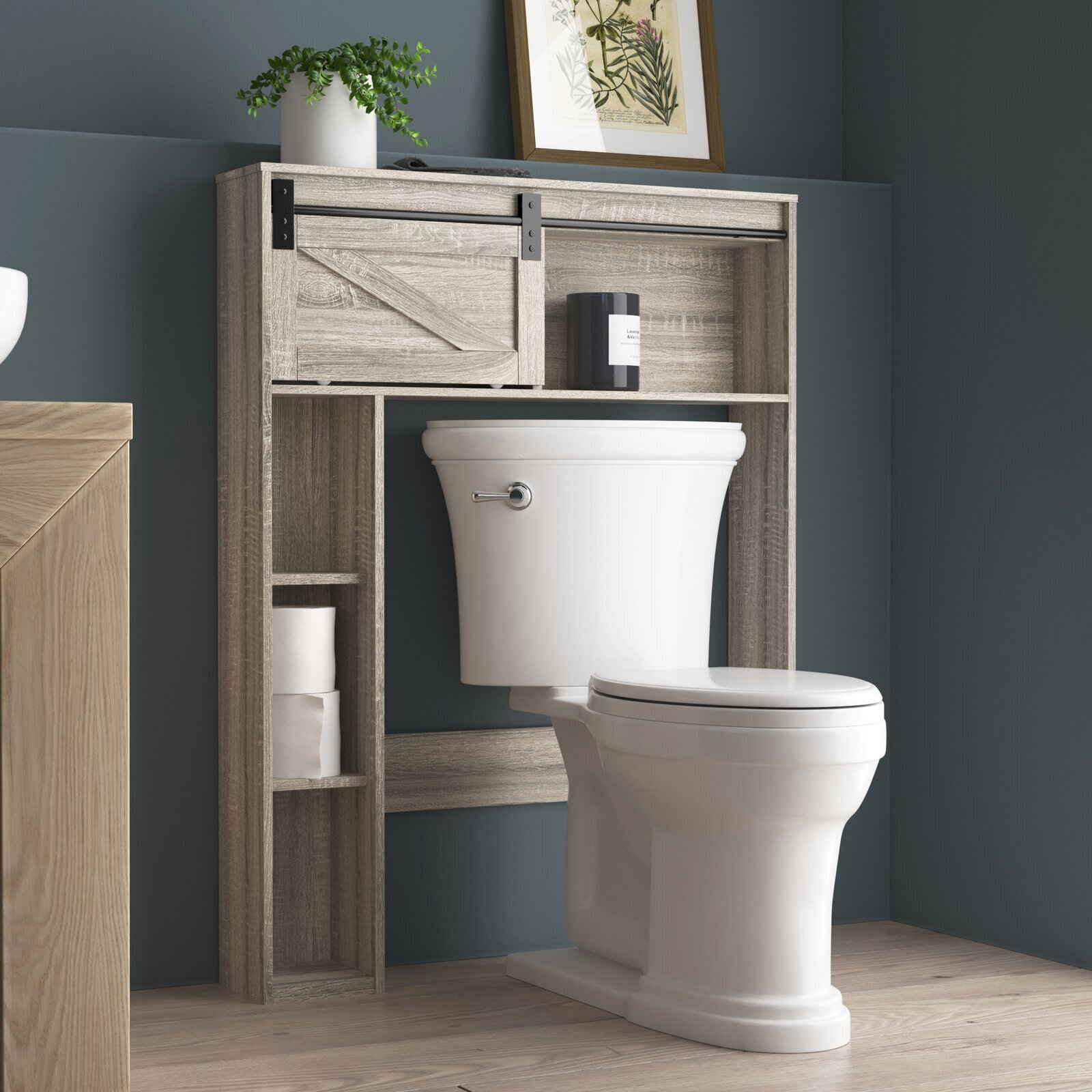 Barn Door Over The Toilet Storage Cabinet