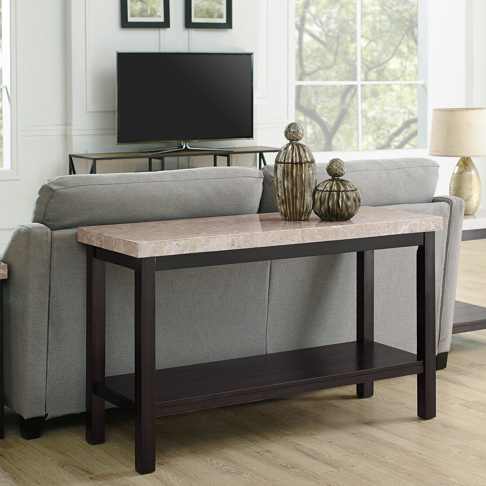 Beige Marble Top With Thick Black Wooden Frame 
