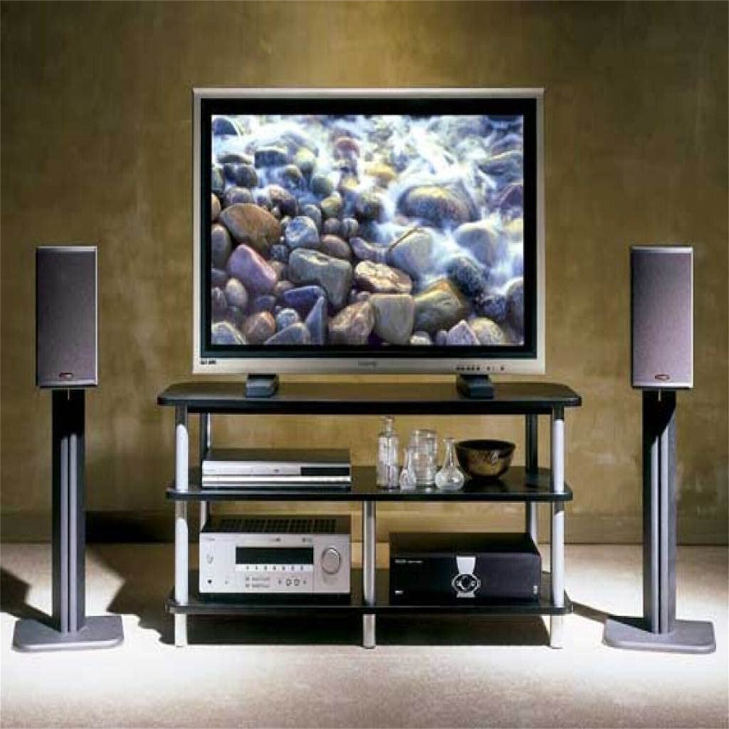 Black Wood Floor Speaker Stands