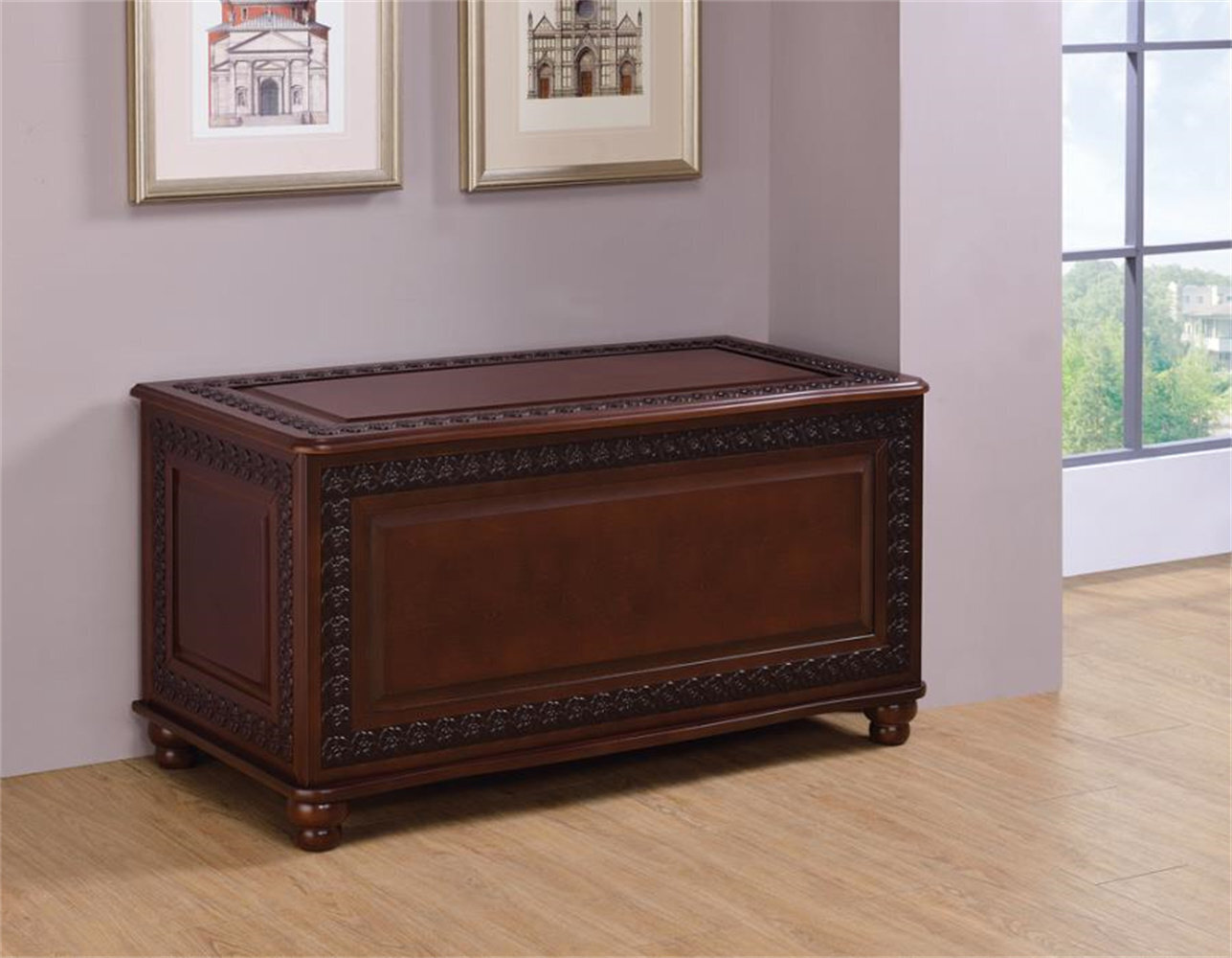 Carved Cedar Storage Chest