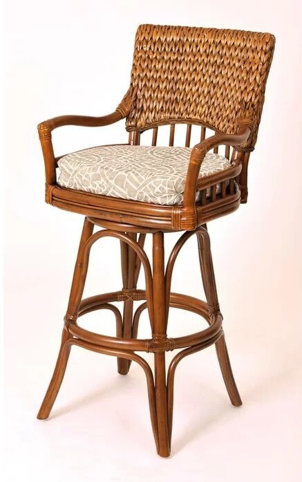 Chevron Pattern Rattan Swivel Bar Stool