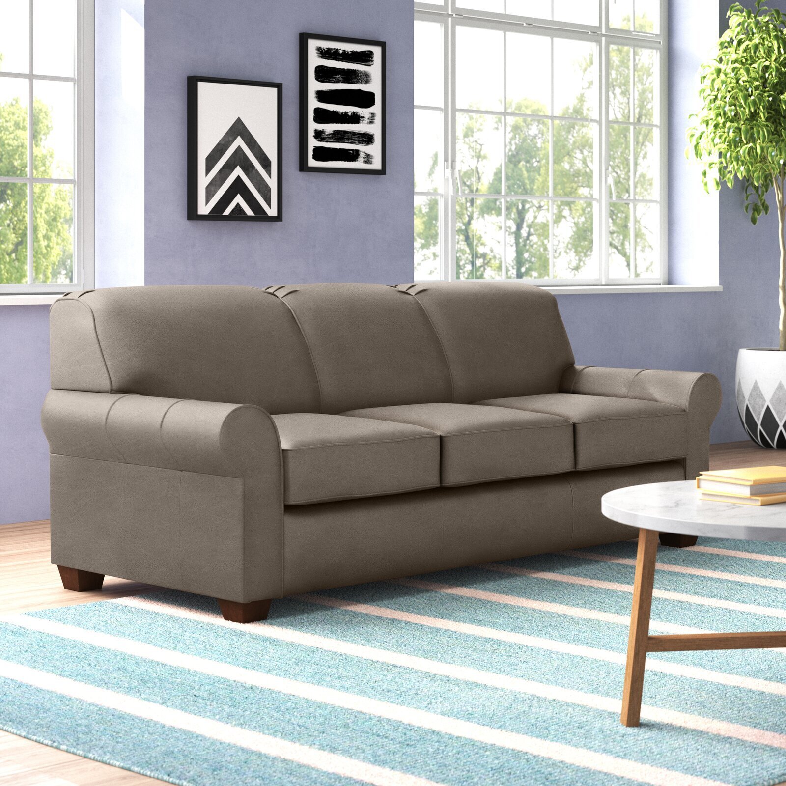 Classic Taupe Leather Sofa