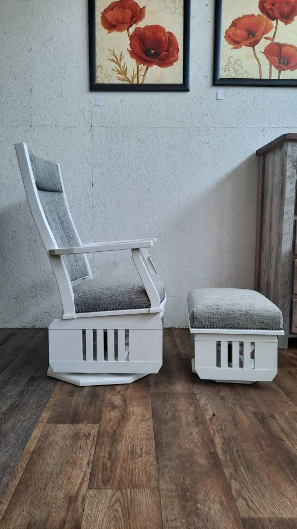 Clean Lined Rocking Swivel Chair with Ottoman