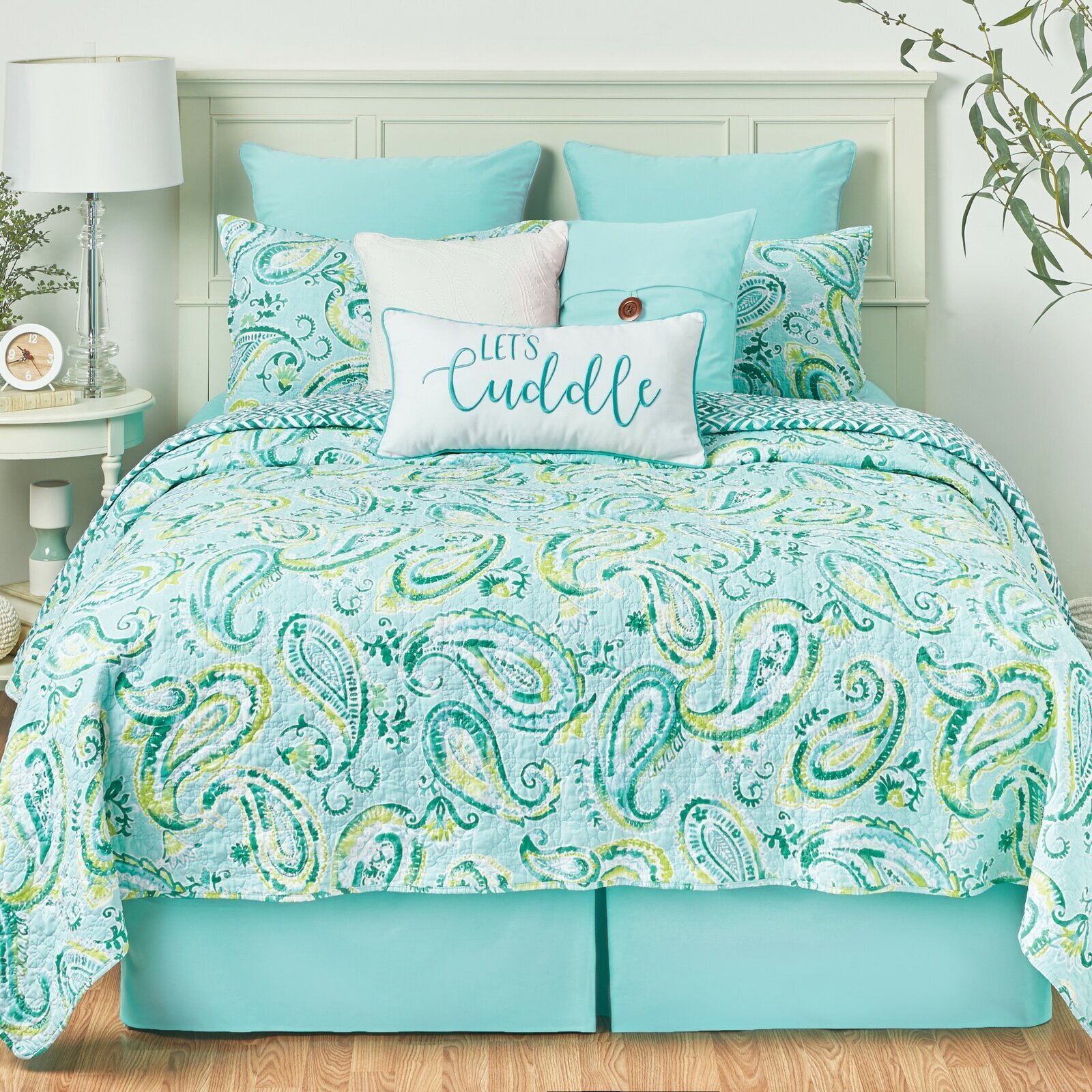 Coastal Green Blue Paisley Comforter 