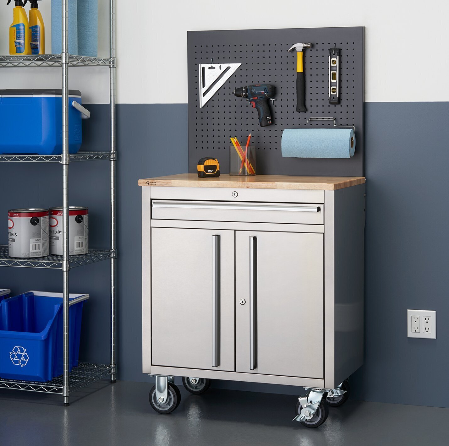 Compact Stainless Steel and Wood Workbench