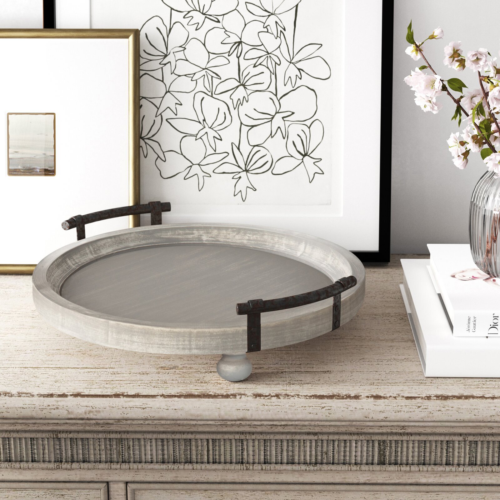 Country Style Round Coffee Table Tray
