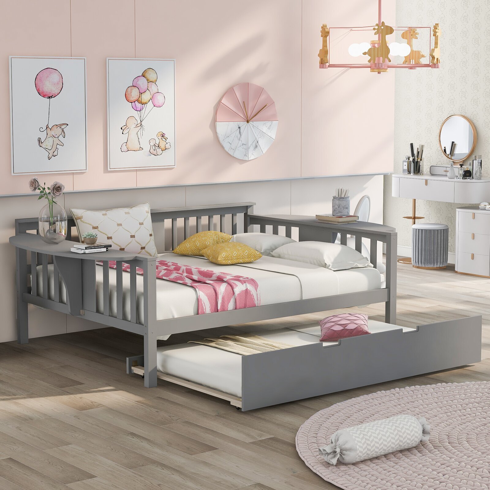 Daybed Wooden Frame With Side Tables