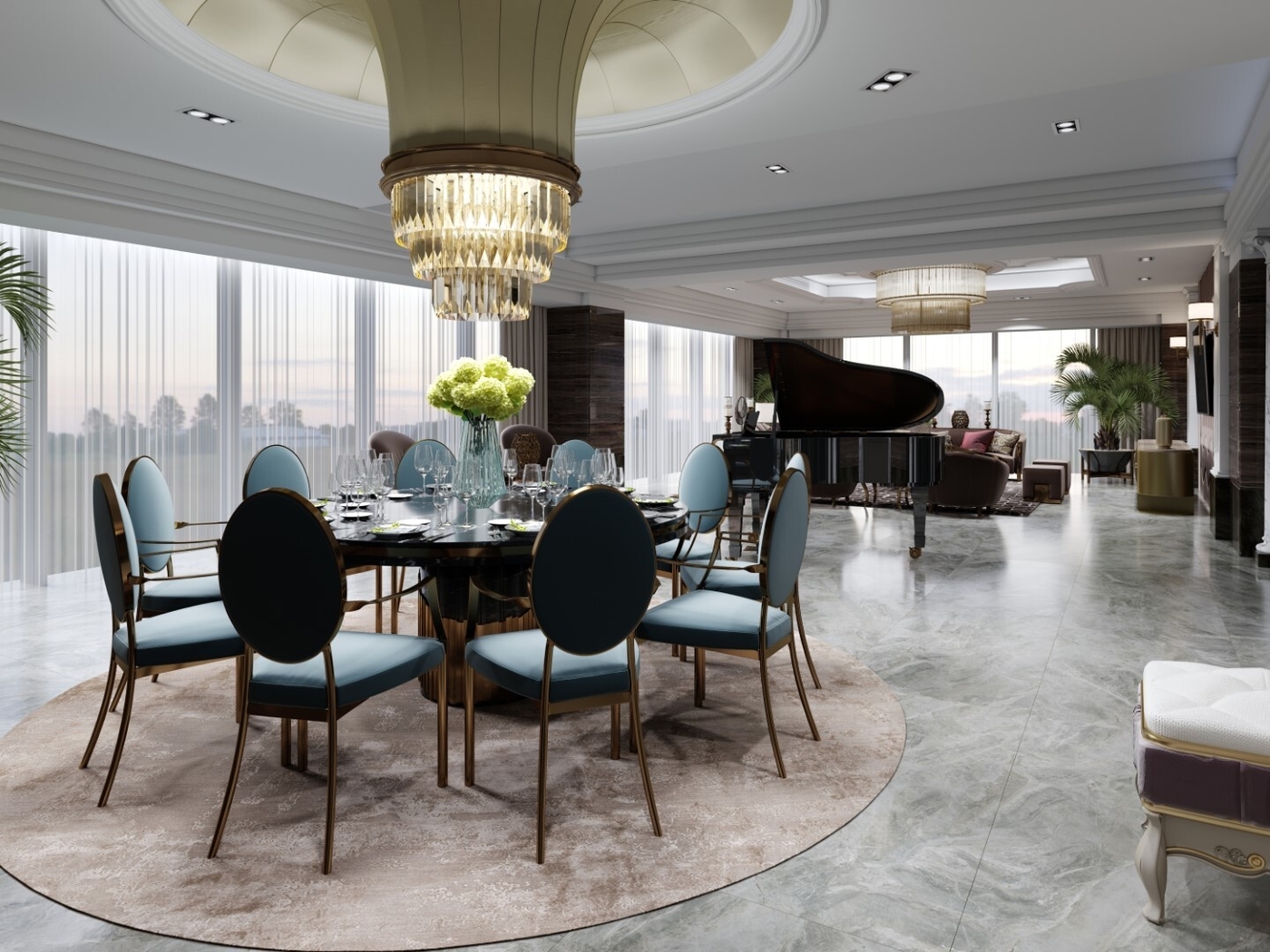 Dining area with a round table