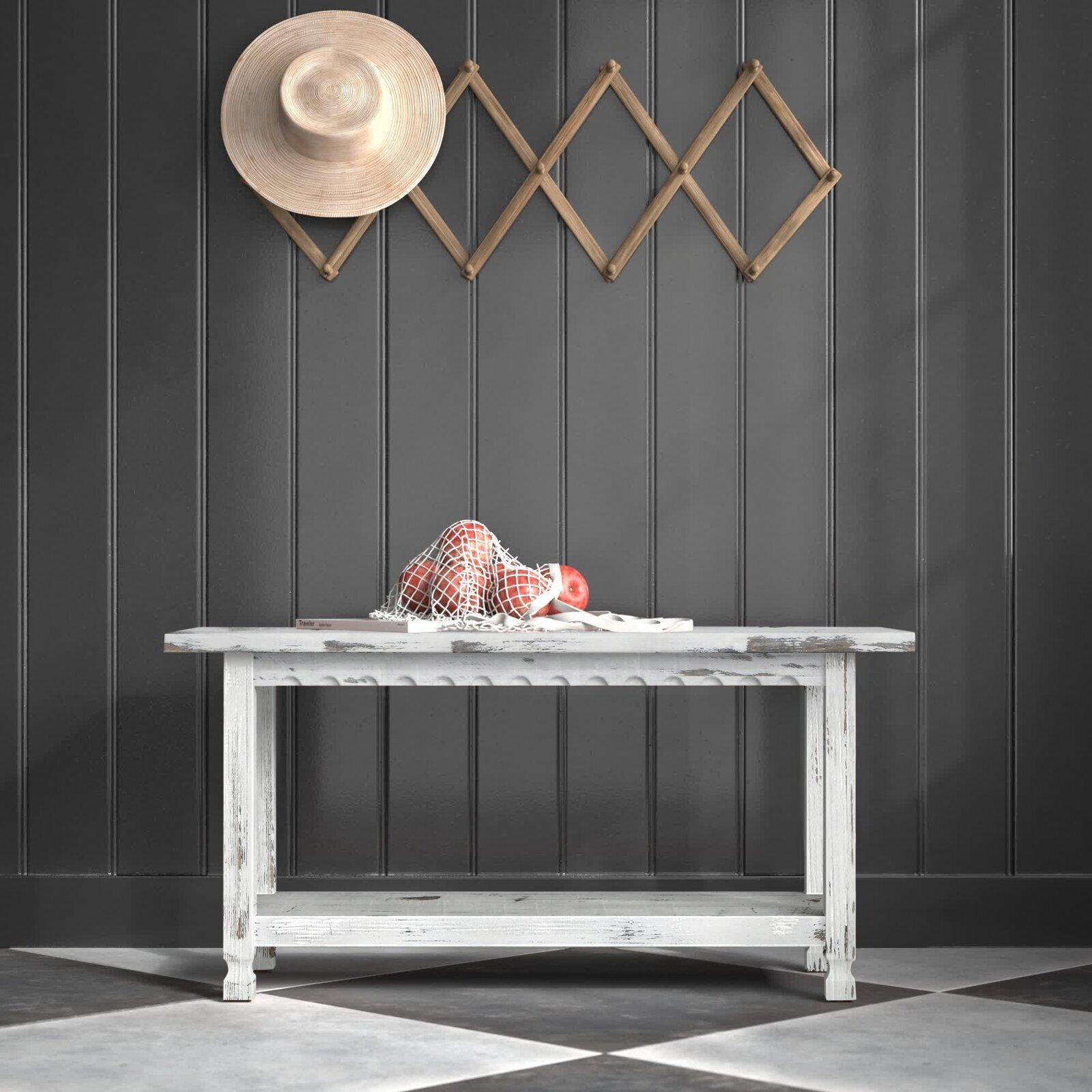 Distressed Storage Dining Bench